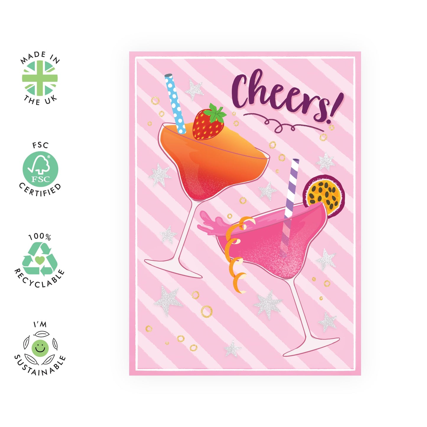 Birthday Cards For Her - Cheers Cocktails - Party Birthday Cards For Mum Mummy - Aunt Auntie - Funny Greeting Card - Gift For Sister - Comes With Stickers - By Central 23