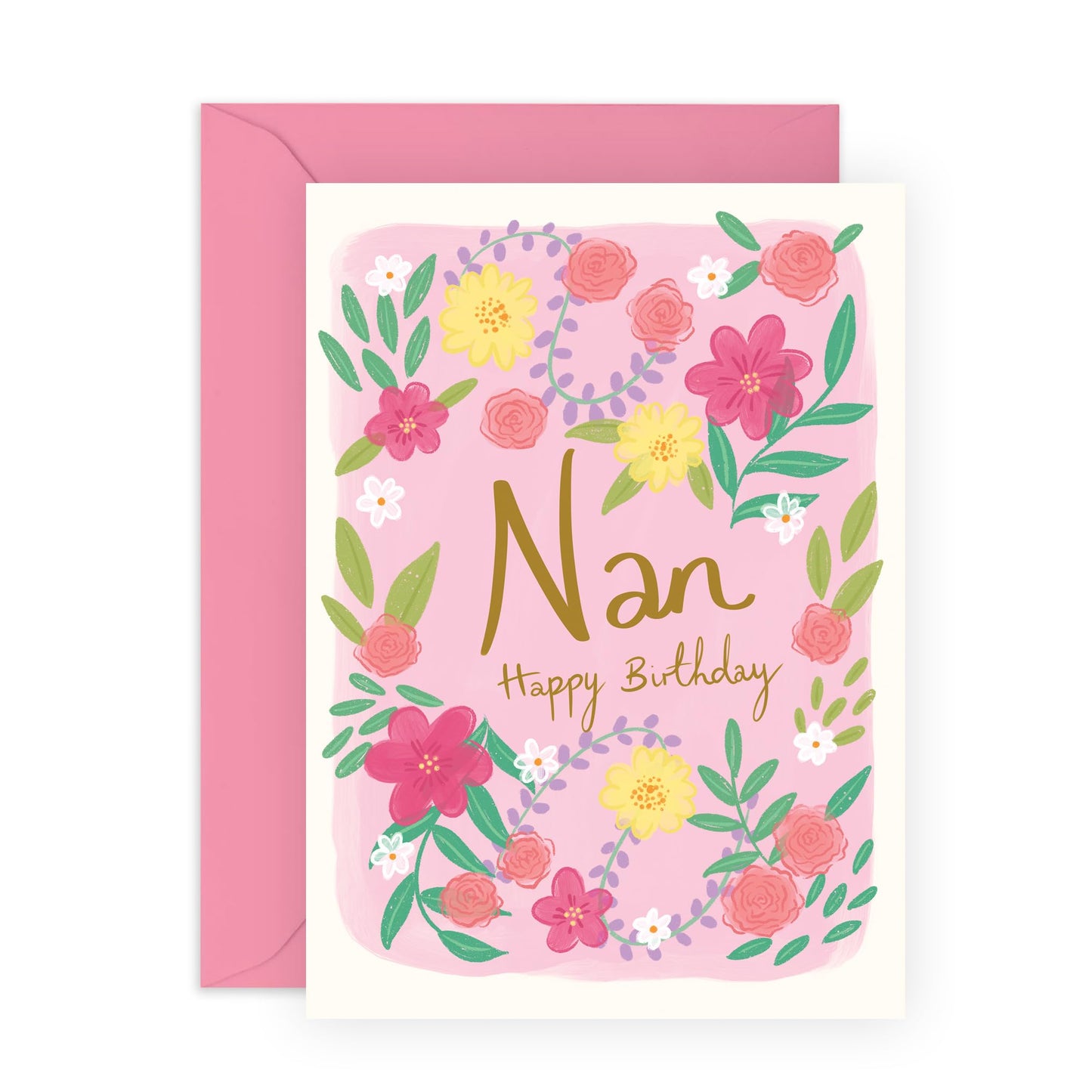 Nana Birthday Card And Envelope - Pretty Floral Card And Envelope - Grandma Birthday Card - Happy Birthday Nan Card - Comes With Cute Stickers By Central 23