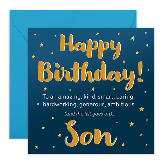 Appreciation Birthday Card - 'Birthday Stars Son' - Gifts for Boys, Family, Him, Child From Mum & Dad - Thoughtful Message - Comes with Fun Stickers