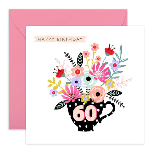 Nan Birthday Card For Her - 60th Birthday Card For Women - Elegant Teacup - Sixty Year Old Gifts - Milestone Cards For Aunt Grandma Friends - Wife Birthday Card - Comes With Fun Stickers By Central 23
