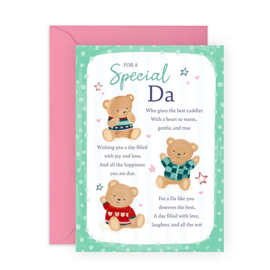 Dad's Sweet Greeting Card - 'Teddy Da' - Gifts for Father, Papa, Daddy, Pop, Old Man from Son, Daughter, Kids - Cuddles For You - Comes with Fun Stickers