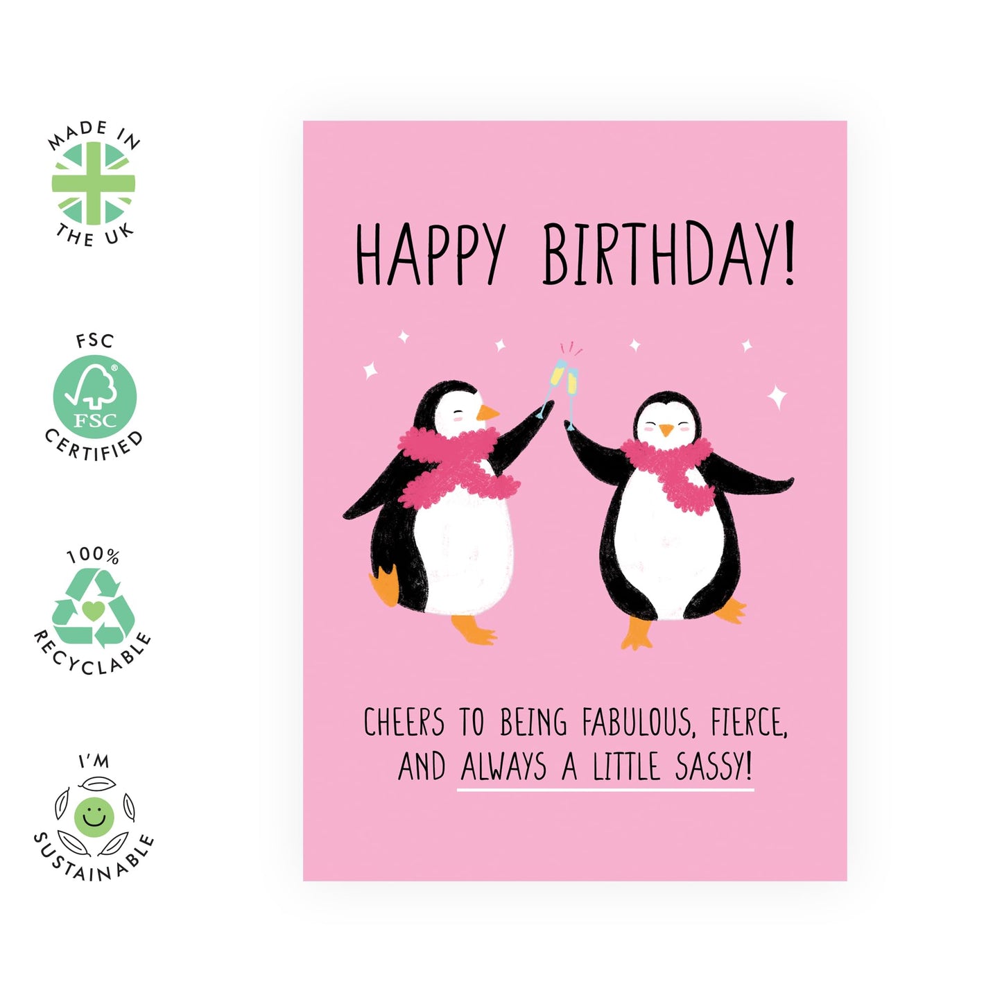 Birthday Greeting Card - 'BIRTHDAY SASSY PENGUINS' - Perfect for Adding a Fun Twist to Any Birthday - Ideal for Penguin Lovers, Sassy Friends, BFFs, Besties, - Comes with Stickers By Central 23