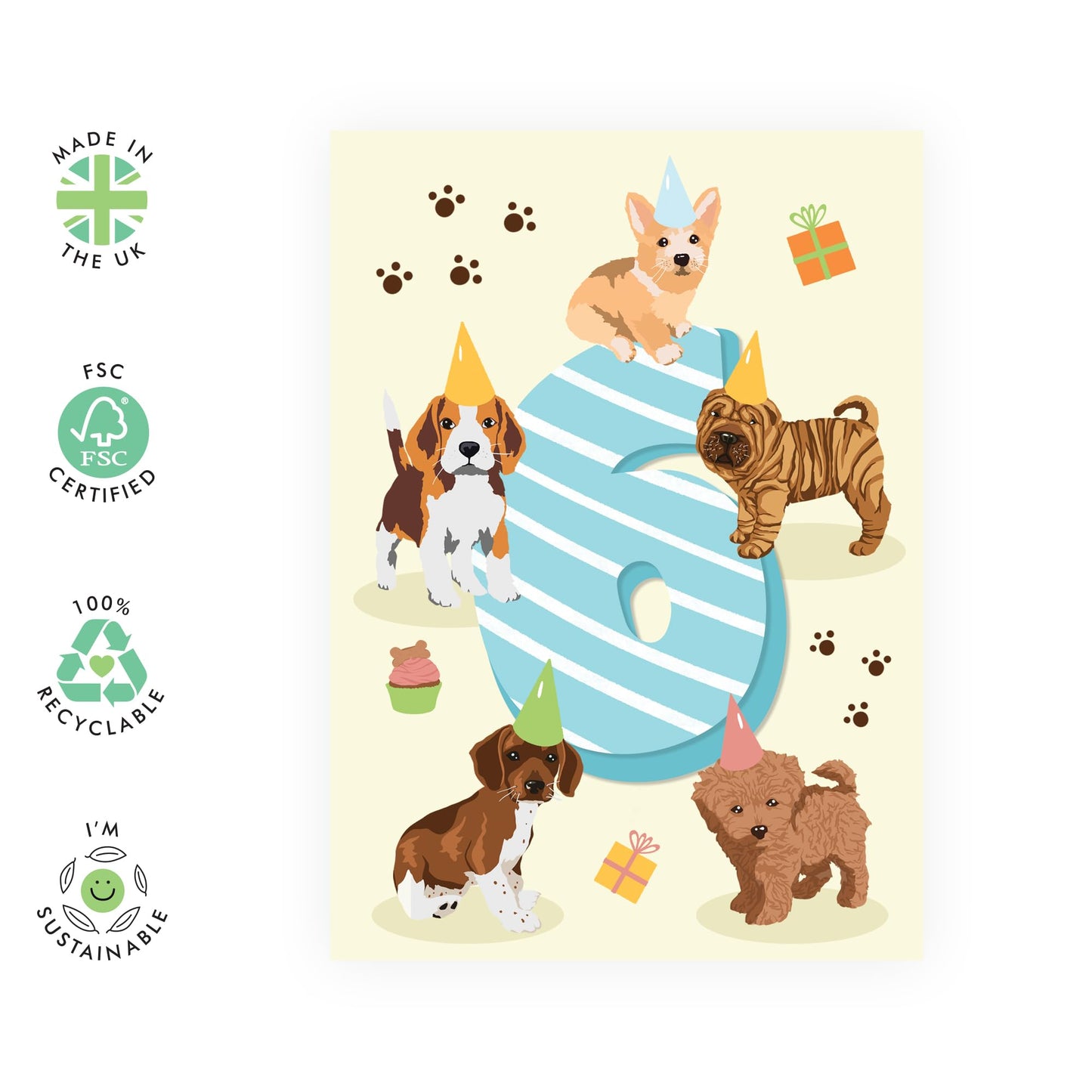 6th Birthday Card - Puppy Birthday Age 6 - Toddler Milestone Cards Age Six Year Old - Sixth Birthday Cards - Cute Puppy - Gifts For Boys Grandson Nephew - Comes With Sticker By Central 23