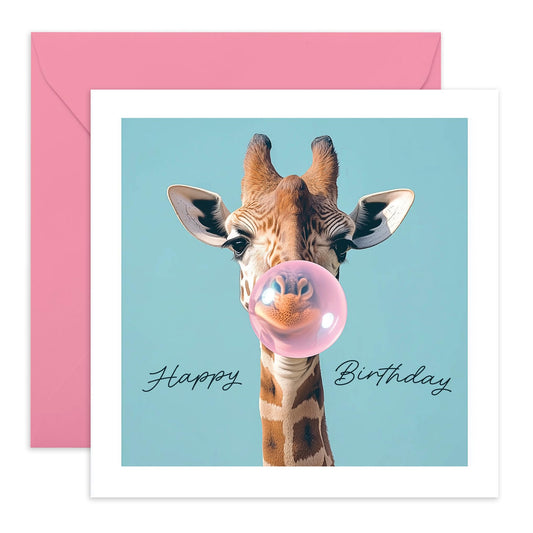 Cute Giraffe Birthday Card - 'Bubblegum' - Presents for Animal Lovers, Friends, BFF, Bestie, Her, Girls, Sister, Women or Family - Sassy and Fab - Comes with Fun Stickers
