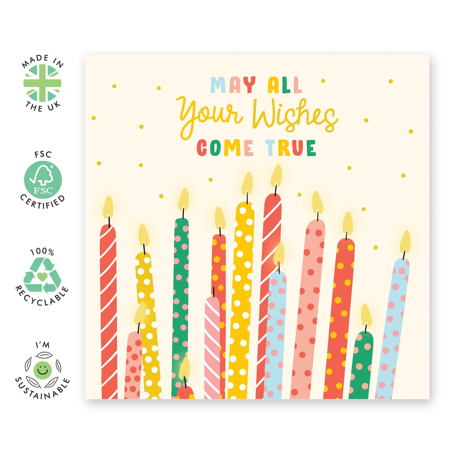Happy Birthday Card - May All Your Wishes Come True - Candles - Cute Greeting Cards For Son Daughter Nephew Niece - Granddaughter Birthday Card For Girls And Boys - Comes With Stickers By Central