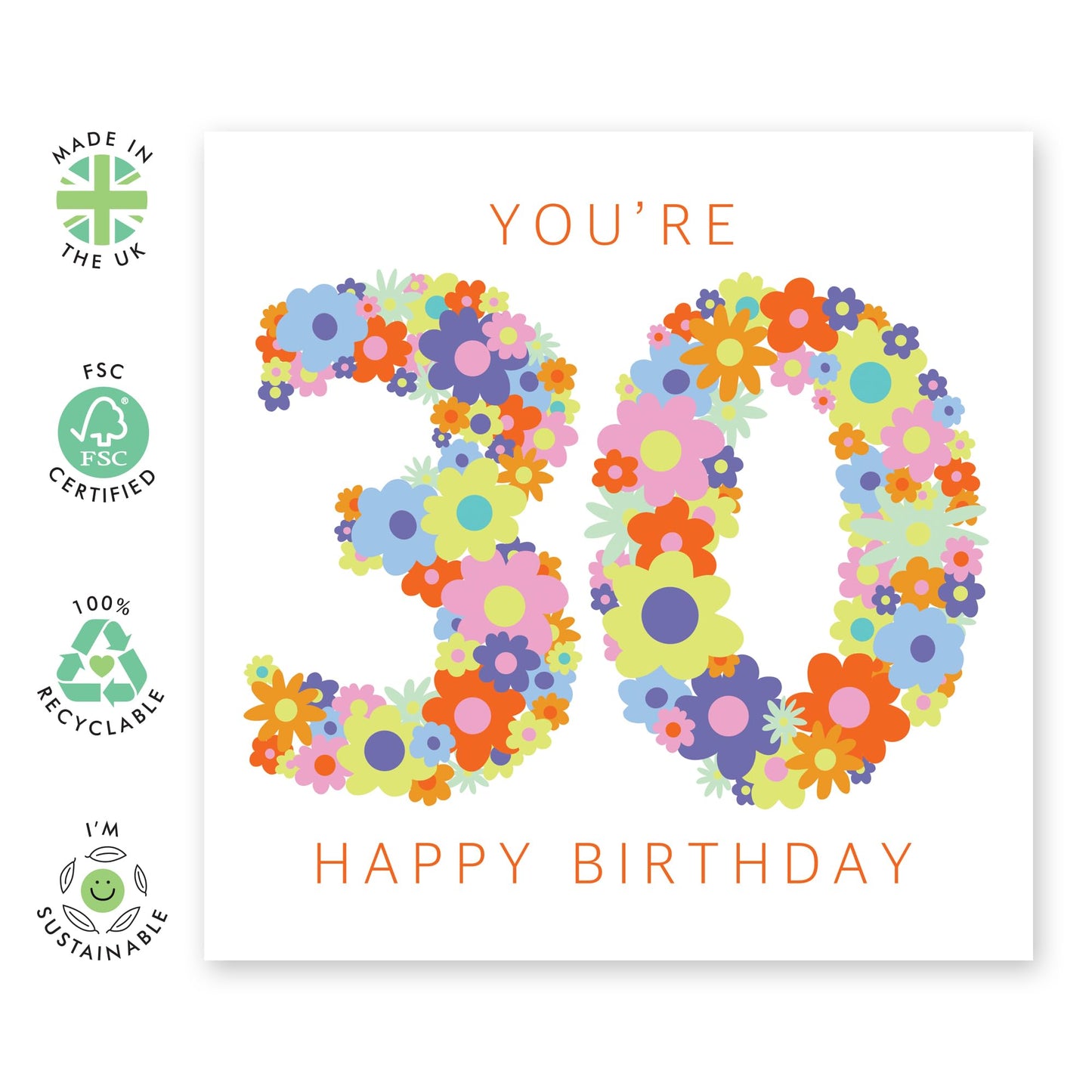 30th Birthday Card For Women - Floral Rainbow Age 30 - Wife - Mum - Sister - Rainbow Birthday Card - Happy Thirtieth Birthday Greeting Card Female Friends - Comes With Fun Stickers - By Central 23