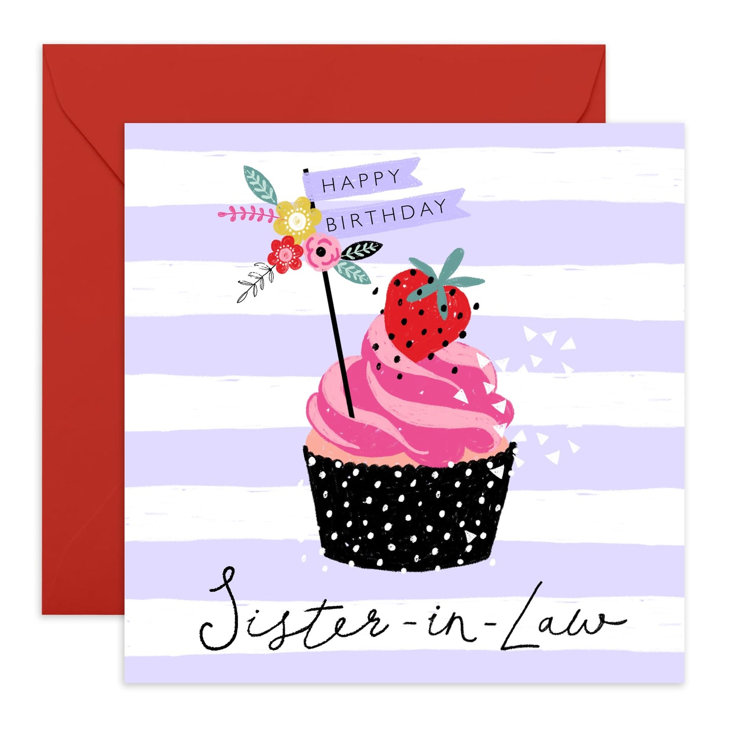 Sweet Birthday Cards For Sister In Law - Cupcake Love Cards For Her - Sister-in-law Gifts Presents - Purple Happy Birthday Greeting Cards And Envelopes - Comes With Stickers By Central 23