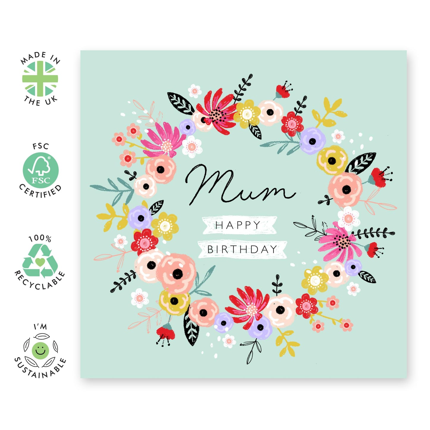 Birthday Card For Mummy - Birthday Wreath Mum - Greeting Card For Mum - Birthday Card For Mother From Son Daughter - Pretty Greeting Card For Mum - Comes With Fun Stickers - By Central 23