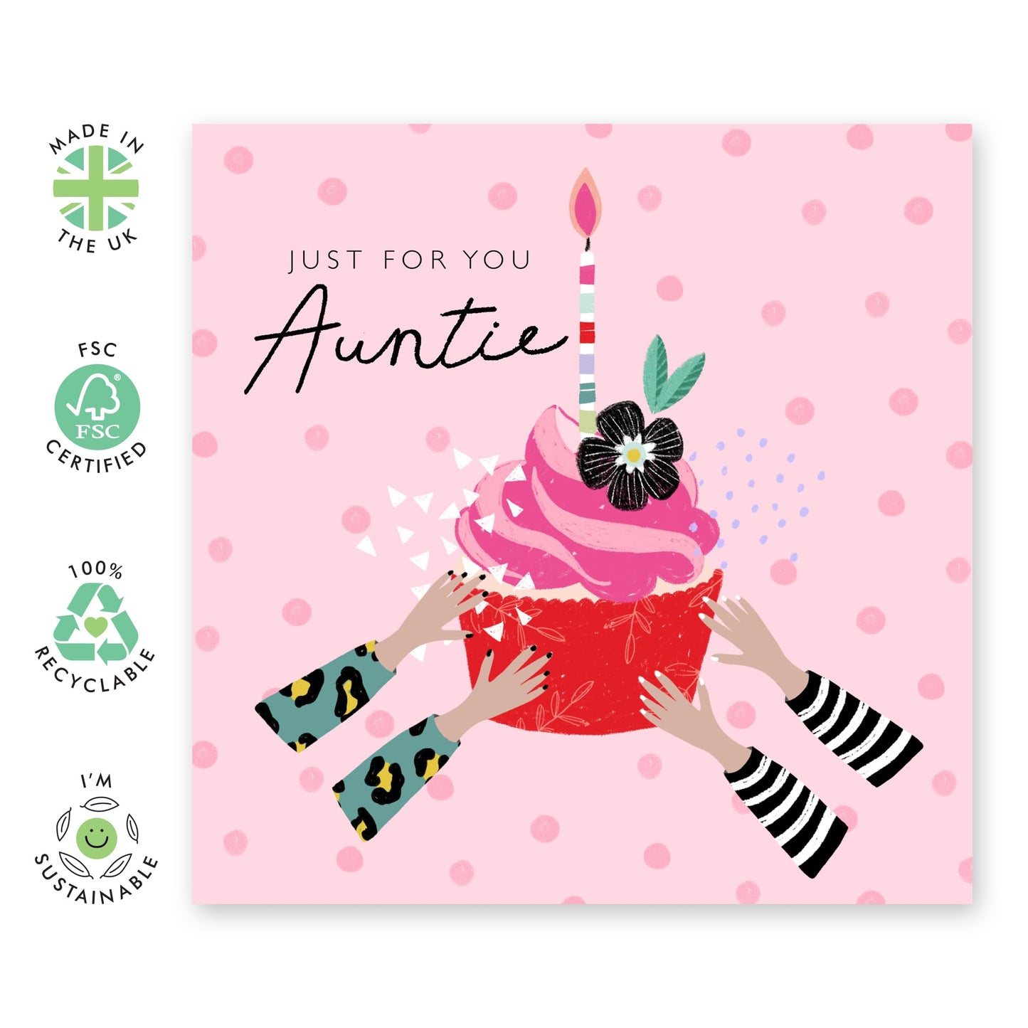 Birthday Card For Aunt - Just For You Cupcake - Happy Birthday Aunty Greeting Card - Mother's Day Card For Auntie - Heartfelt Gifts For Women Female Tia - Comes With Stickers By Central 23