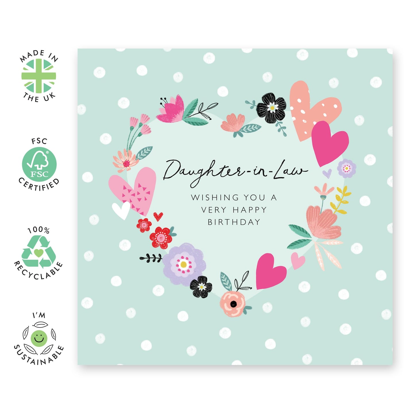Happy Birthday Cards For Daughter In Law - Flowers Hearts Wreath - Sweet Greeting Cards And Envelopes For Daughter-in-law - Gifts For Her Women - Comes With Stickers By Central 23