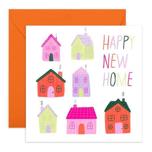 Drawing of Houses Congratulations Card - 'Happy New Home' - Gifts for New Neighbours, Friends, Son, Daughter, BFF, Sister - Moving In - Comes with Fun Stickers