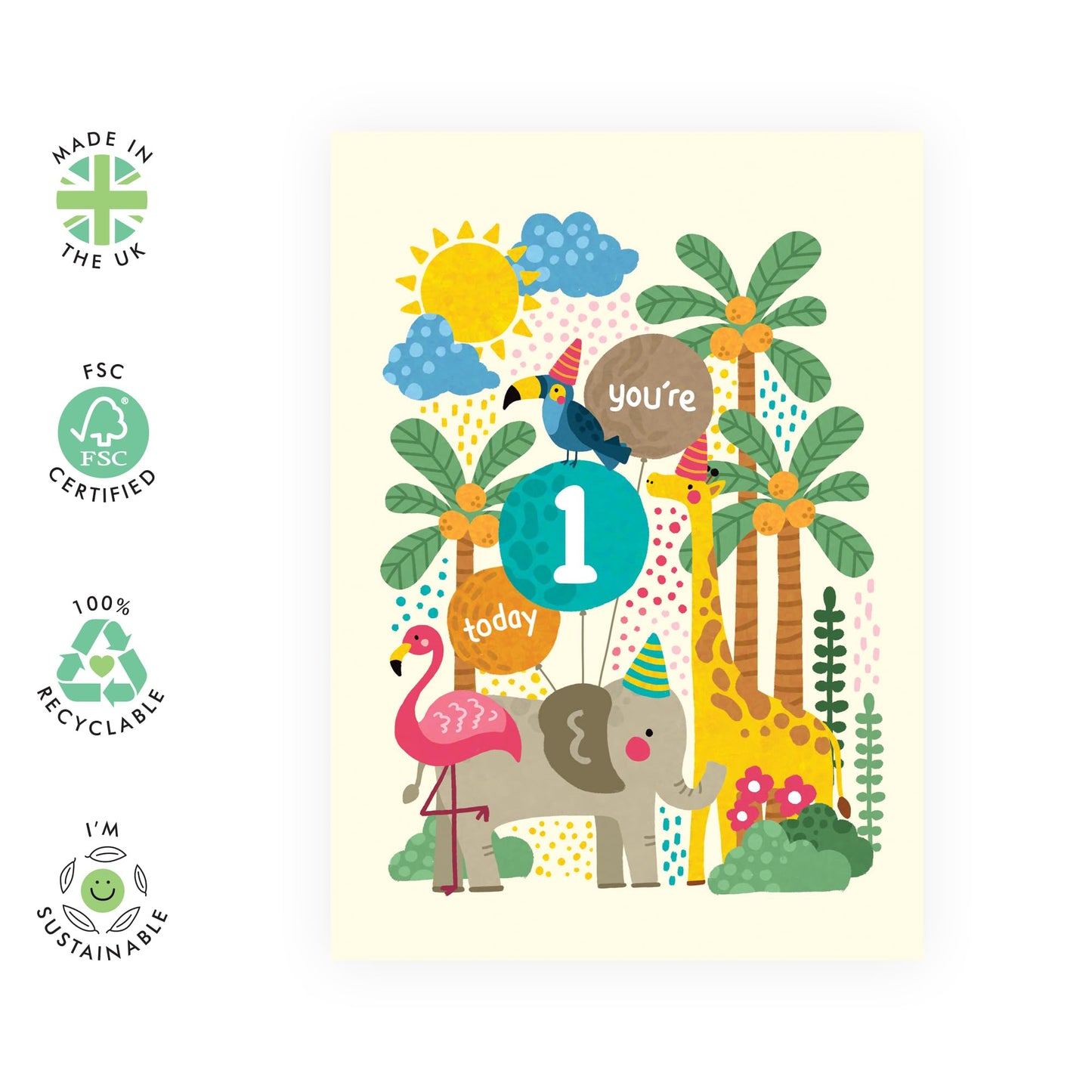 Central 23 1st Birthday Card For Boys Girls - Wild Animals Age 1 - Happy First Birthday Greeting Card - One Year Old Baby - Son Daughter - From Mum Dad - Birthday Card Toddler - Comes With Stickers