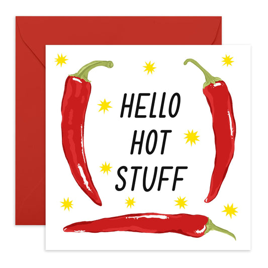 Anniversary Card For Wife - Hello Hot Stuff - Girlfriend Birthday Cards - Funny Greeting Cards For Partner Fiancee - Valentines Day Cards For Female Ladies - Comes With Stickers - By Central 23