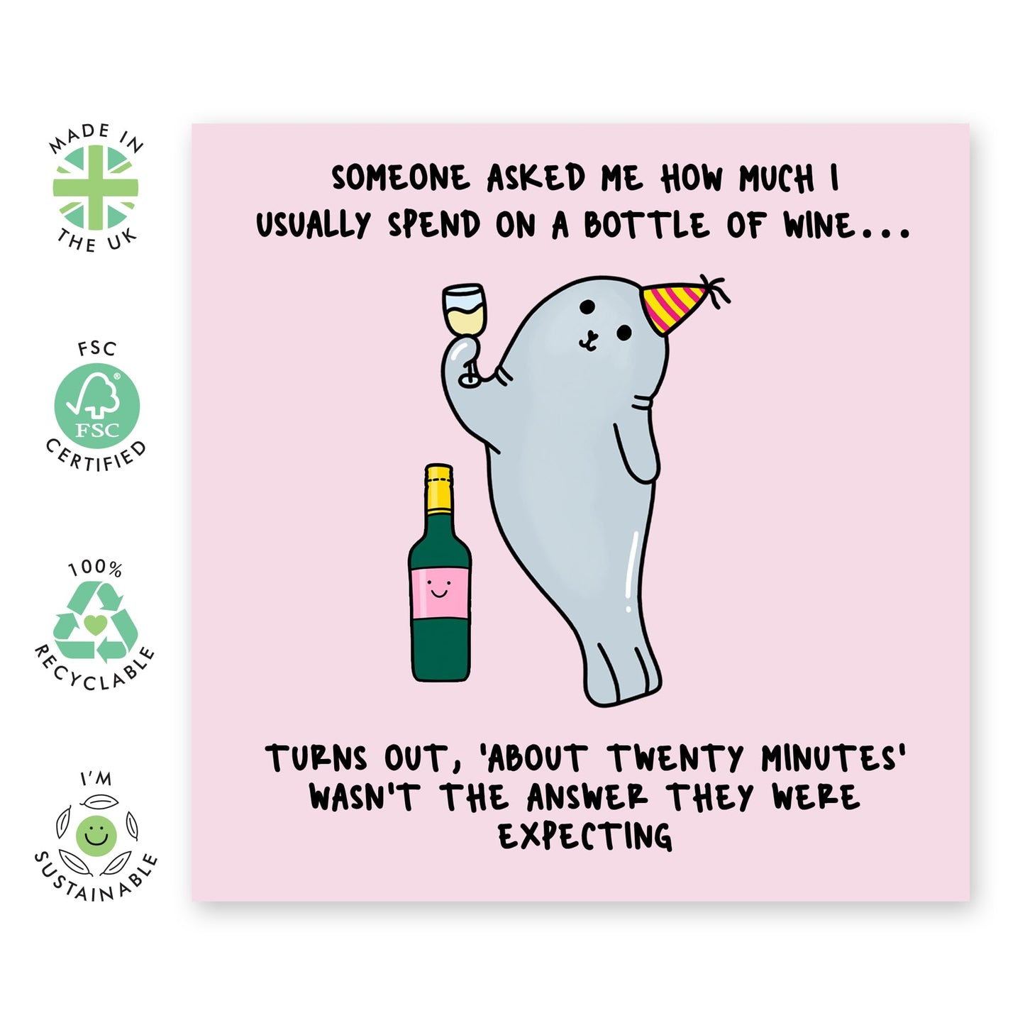 Funny Birthday Cards For Friends - Seal Bottle Of Wine Cheers! - Celebration Greeting Cards - Best Friend Birthday Cards For Her - Funny Gifts For Mum Nan Aunt - Comes With Stickers By Central 23