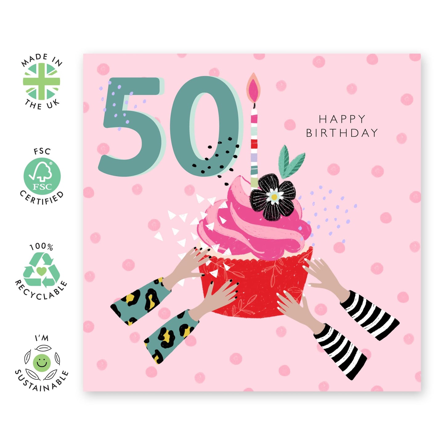 50th Birthday Card For Women - 50th Birthday Cupcake - Mummy Birthday Card - Wife Mum - Sister - Happy Fiftieth Birthday Greeting Card Female Friends - Comes With Fun Stickers By Central 23