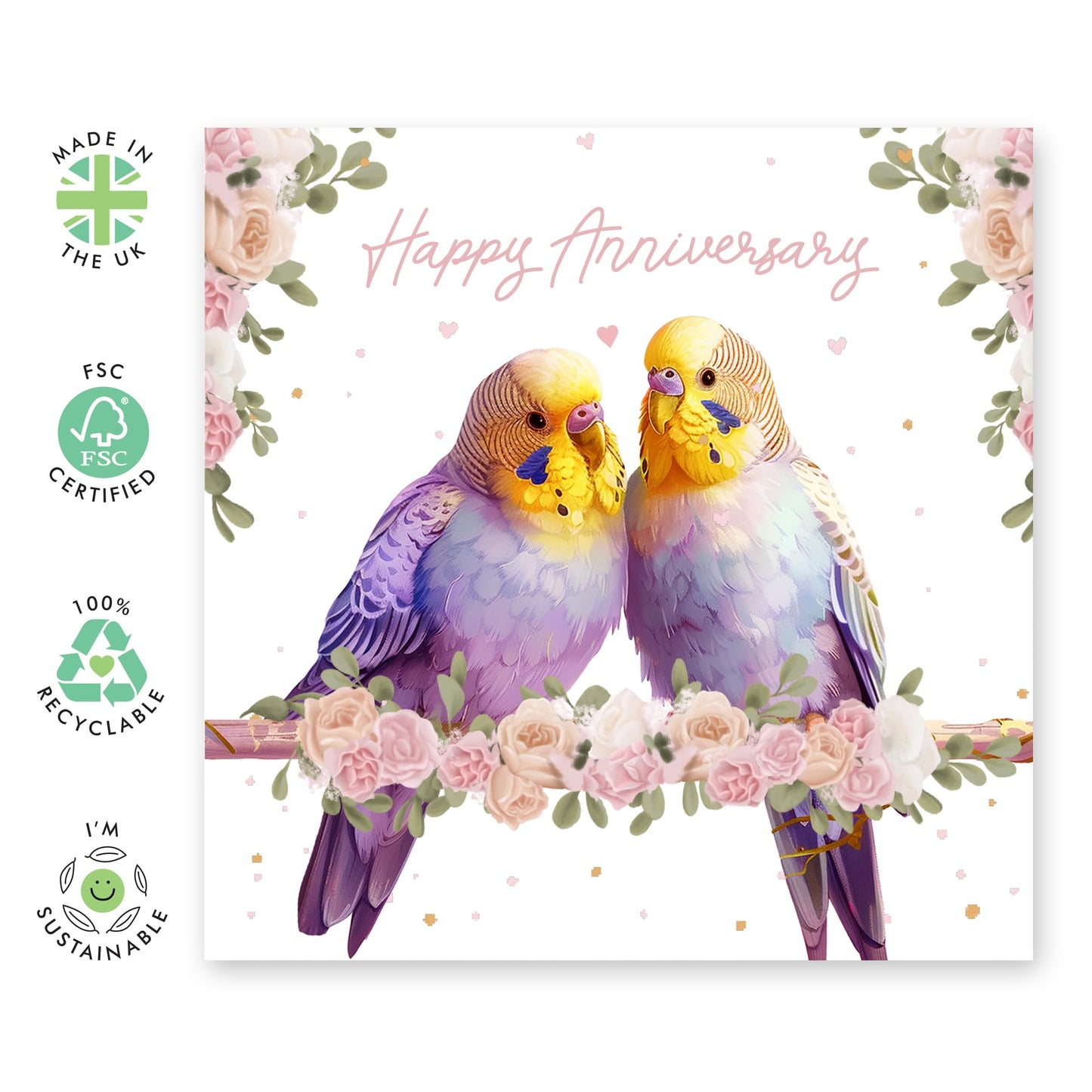 Love Birds Anniversary Card - 'Anniversary Birds' - Romantic Gifts for Husband, Wife, Married Couples, His, Her , Mum & Dad - Heart You - Comes with Fun Stickers