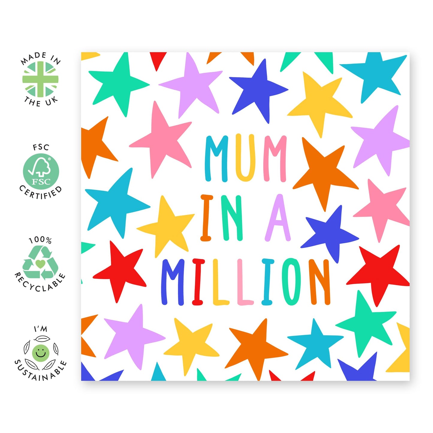 Mum Birthday Cards - Mum In A Million - Rainbow Stars - Mother's Day Card Valentine's Day Appreciation Card For Her - Heartfelt Thank You Card Just Because - Comes With Stickers - By Central 23