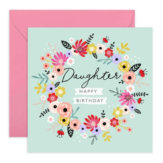 Floral Birthday Cards For Daughter - Sage Flower Wreath - Happy Birthday Cards And Envelopes For Women Female - Gifts For Girls - Comes With Stickers By Central 23