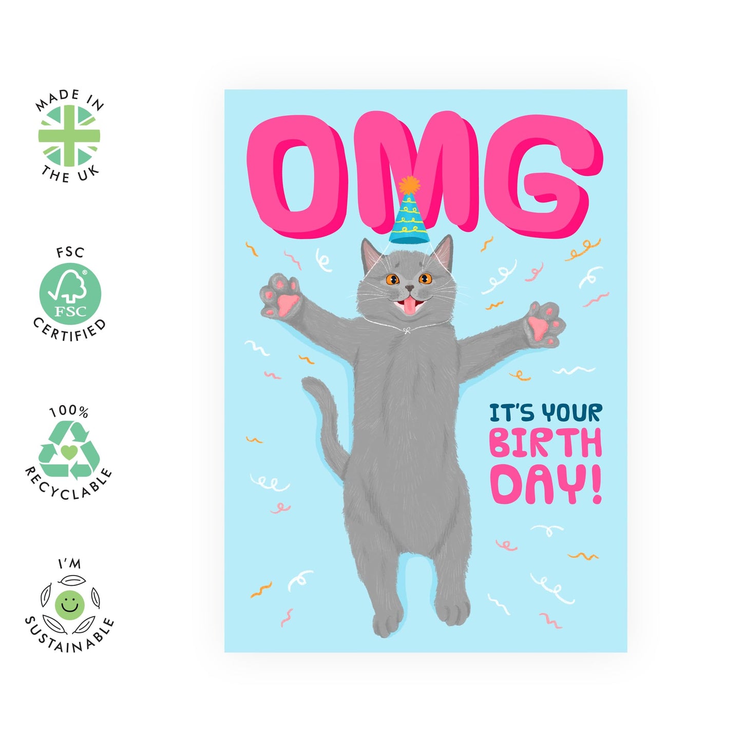 Birthday Card For Pet Owners - Omg It's Your Birthday Cat - Greeting Cards For Fur Parents - Cheeky Greeting Cards For Sister Friend - For Fur Mum Dad - Comes With Fun Stickers By Central 23
