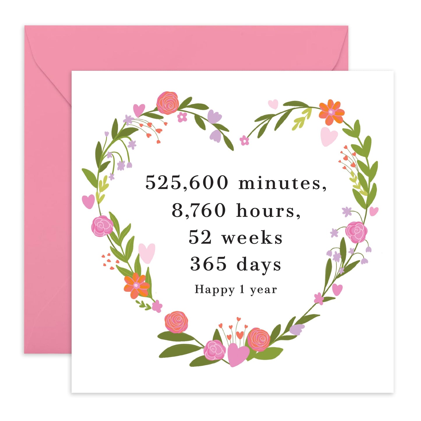 Anniversary Greeting Card - '1 YEAR 525,600 MINS' - Perfect for Celebrating a Milestone - Ideal for Showing Love Appreciation and Reflection to Your Special Day - Comes With Stickers By Central 23
