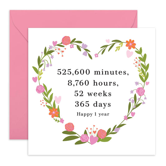Anniversary Greeting Card - '1 YEAR 525,600 MINS' - Perfect for Celebrating a Milestone - Ideal for Showing Love Appreciation and Reflection to Your Special Day - Comes With Stickers By Central 23