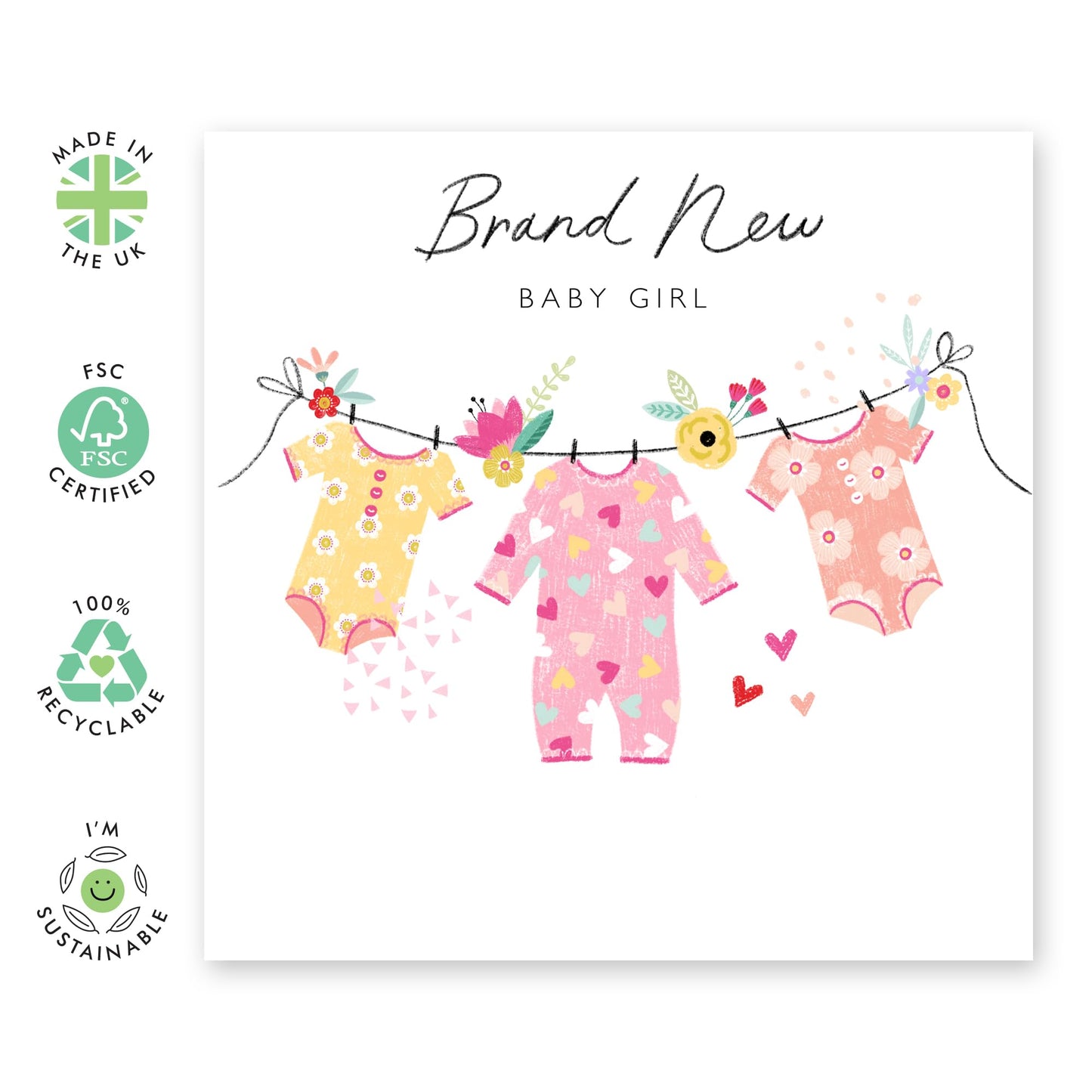 New Baby Girl Card - Congratulations Card For Parents Newborn Baby Daughter - Mum To Be Card Baby Shower Gifts - Comes With Stickers And Envelope - By Central 23