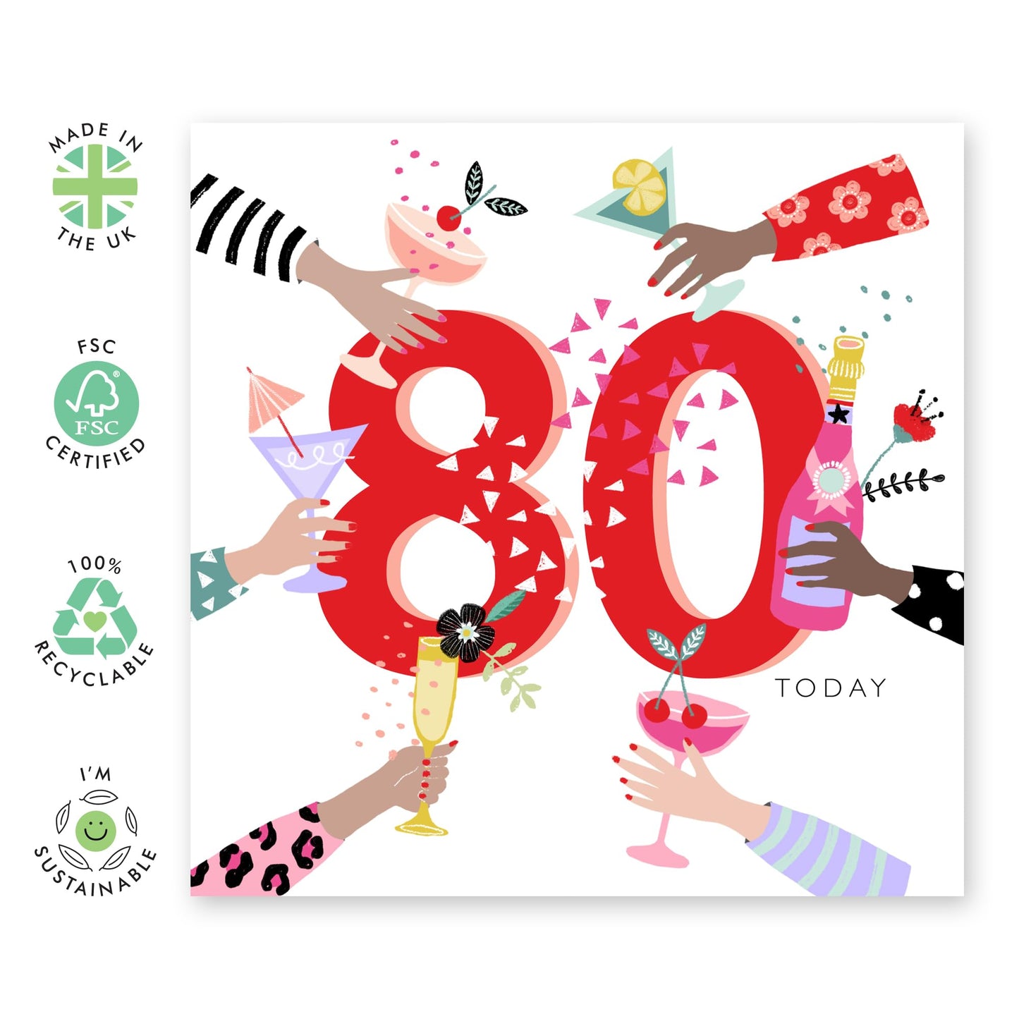 80th Birthday Card Women - 80TH DRINKS - Grandmother Birthday Greeting Card - Birthday Card - Happy Eightieth Birthday Card Grandma - Gifts For Grandmum - Her - Comes With Fun Stickers By Central 23