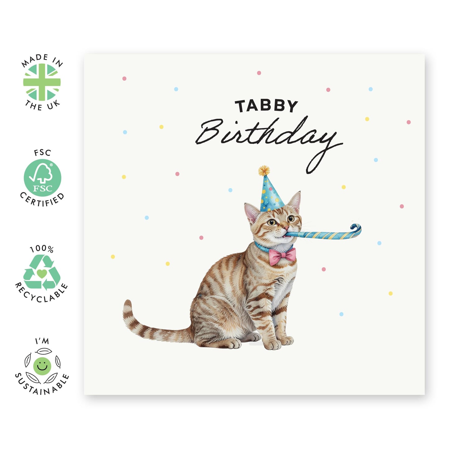 Cute Birthday Card for Him Her – “Tabby Birthday” – Gifts for Family, Friends, Kids, Women, Men, Bestie, Niece, BFF, Cat Lovers – Playful and Creative - Comes with Stickers