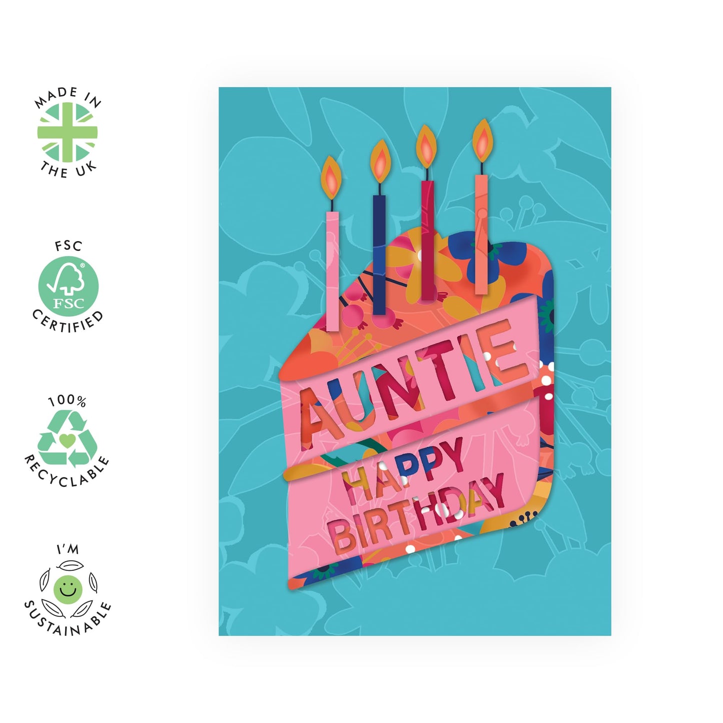 Birthday Card For Auntie - Cake Celebration - Floral Greeting Cards For Her Female Women - Gifts For Aunt From Niece Nephew - Comes With Fun Stickers - By Central 23