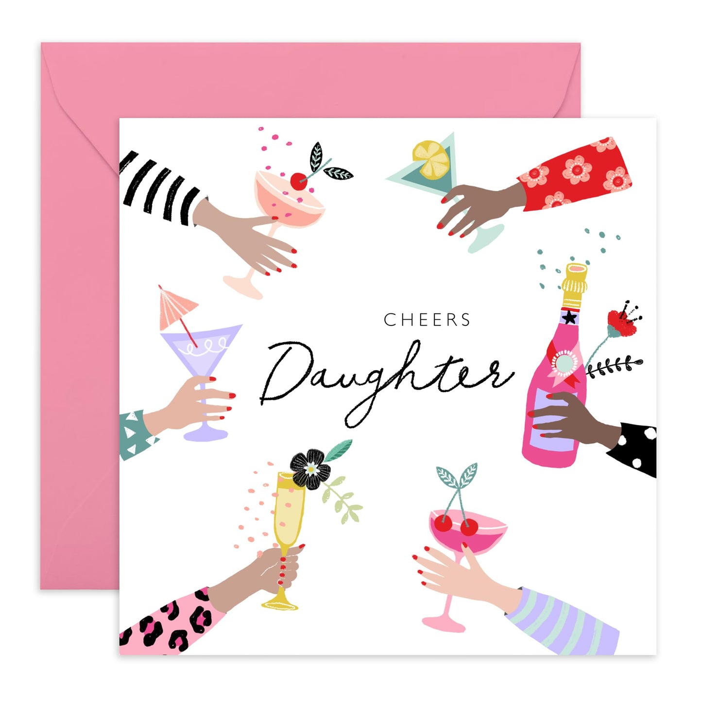 Birthday Card For Daughter - Cheers Daughter! - Cheer Up Gifts For Women - Greeting Cards Birthday Female - Floral Love Cards For Her - Gifts For Girls - Comes With Stickers By Central 23