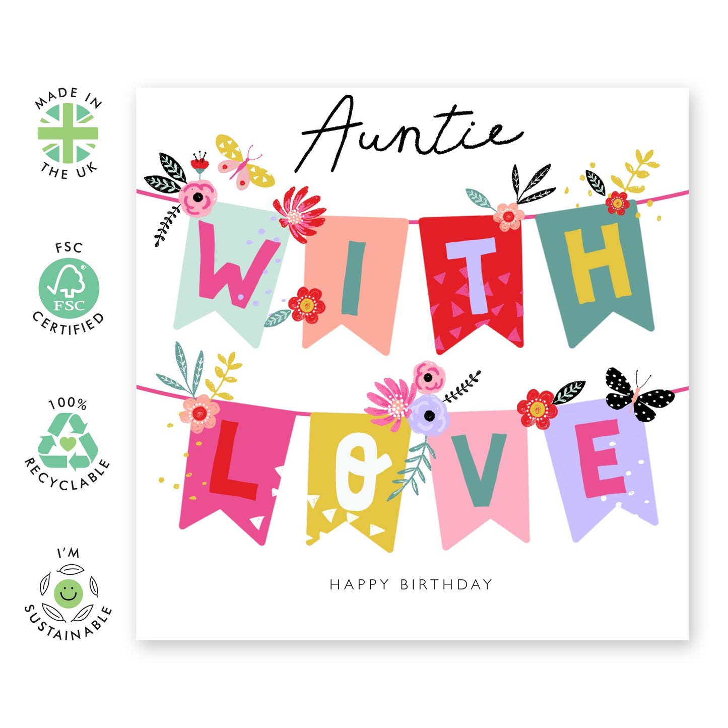Auntie Birthday Card - With Love - Happy Birthday Cards And Envelopes For Her Women Female - Sweet Heartfelt Gifts From Niece Nephew - Comes With Fun Stickers By Central 23