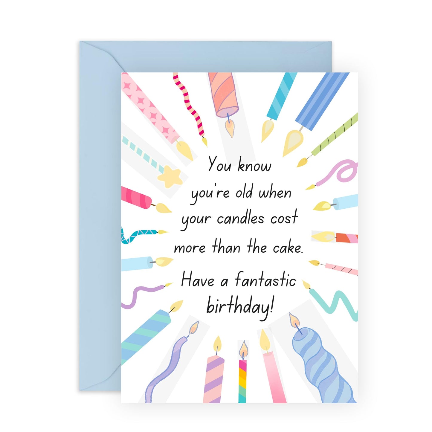 Humorous Birthday Card - 'CANDLES COST MORE THAN CAKE' - Celebrate with a Twist on Aging and Birthdays - Perfect for Adding a Fun Touch to a Special Day - Includes Envelope and Stickers by Central 23