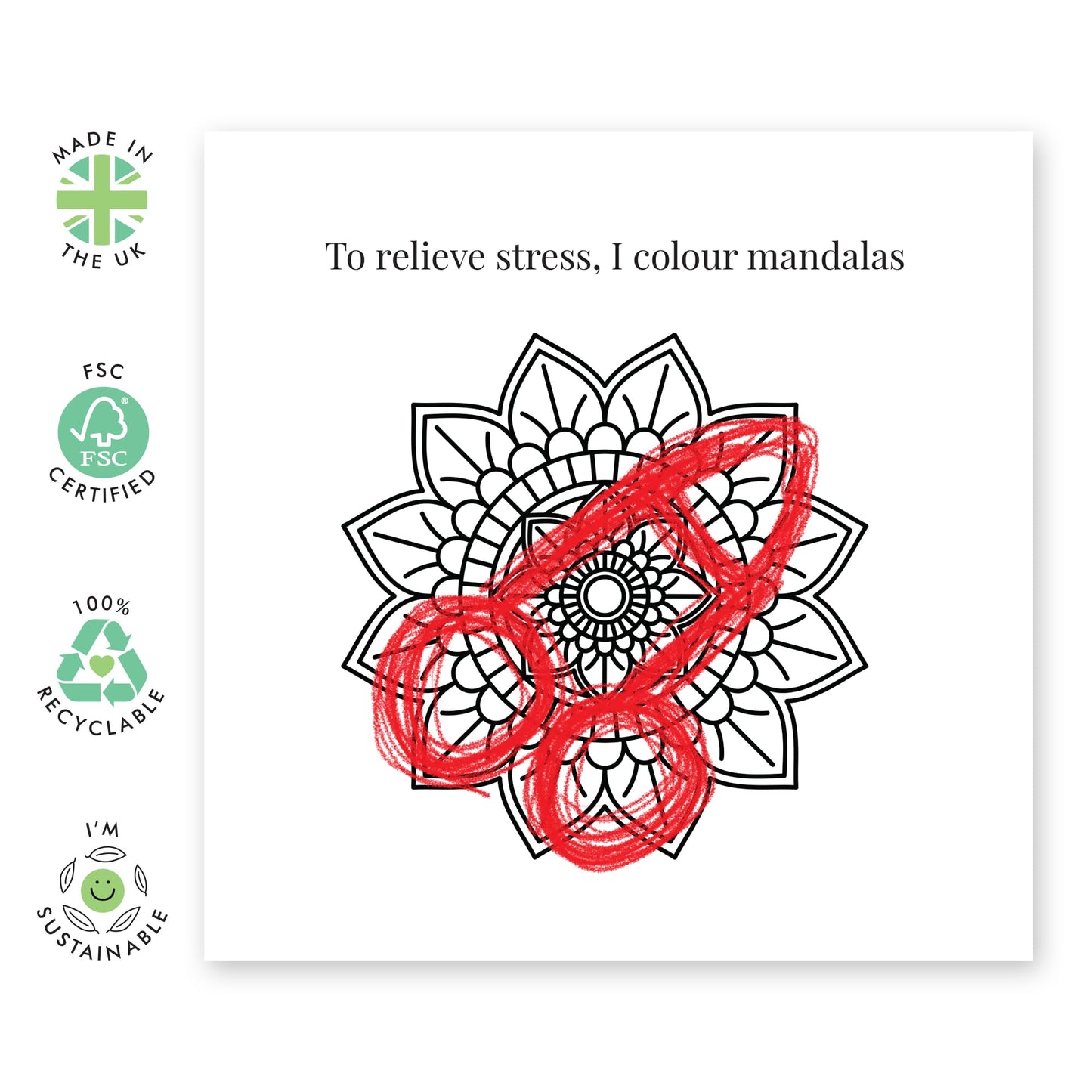 Encouragement Greeting Card For Him Her - To Relieve Stress, I Colour Mandalas - Affirmation Cards For Men Women - Empowerment Card - Comes With Fun Stickers By Central 23