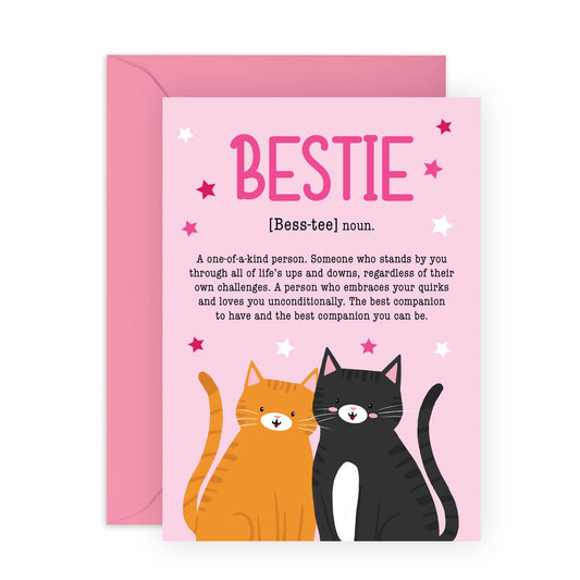 Greeting Card - 'BESTIE CATS DEFINITION' - Perfect for Celebrating a Fabulous Friendship with a Fun Twist - Ideal for Best Friends Cat Lovers BFF's Besties Sister - Comes with Stickers By Central 23