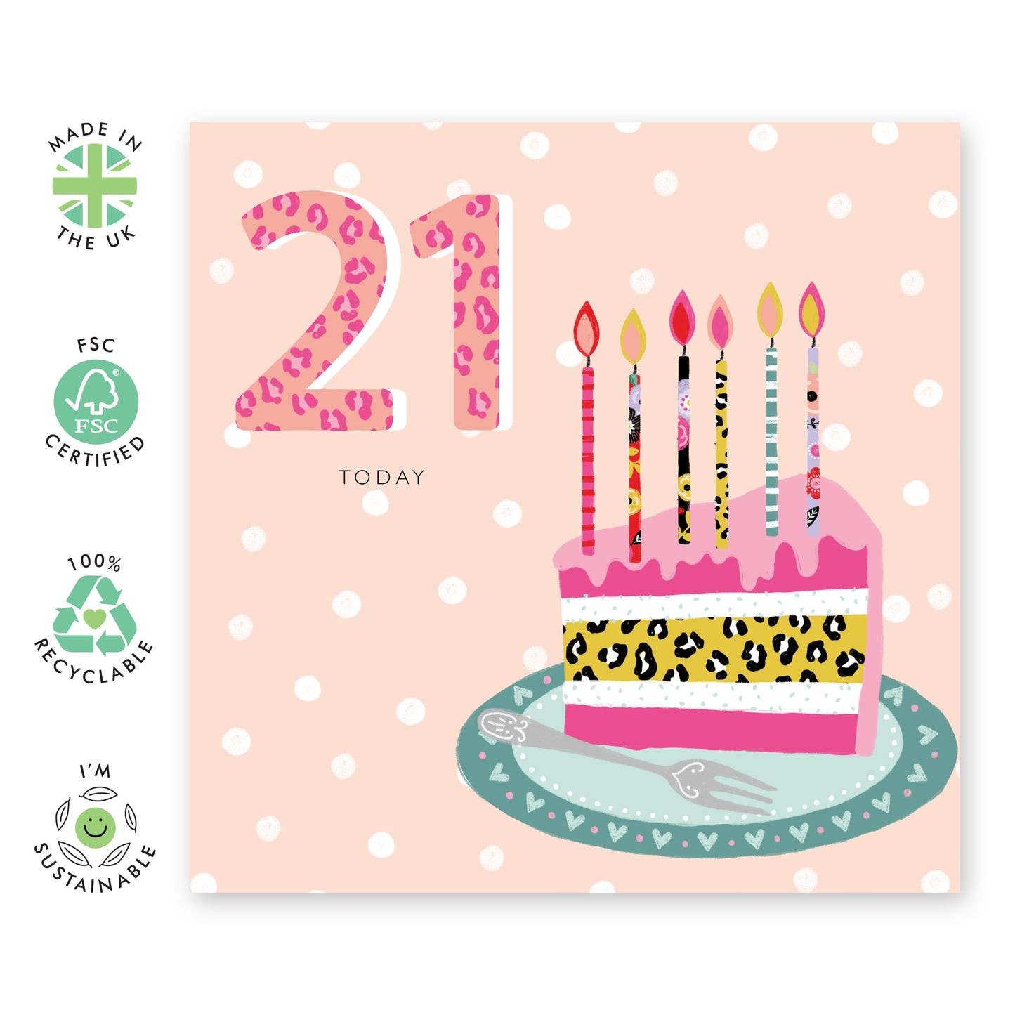 21st Birthday Card For Her - 21st Leopard Cake - Women Sister - Happy Twenty-first Birthday Card - Gift For Daughter Niece - From Mum Dad - Women Friends - Comes With Fun Stickers By Central 23