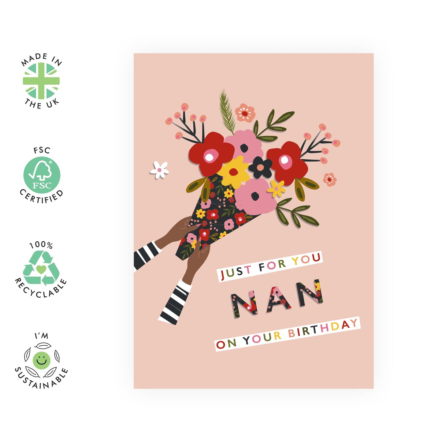 Birthday Cards For Nan - Nan Floral Bouquet - Flower - Pretty Floral Greeting Cards For Grandma - Floral Birthday Card - Gifts For Nana Nanny Grandmother - Comes With Fun Stickers - By Central 23