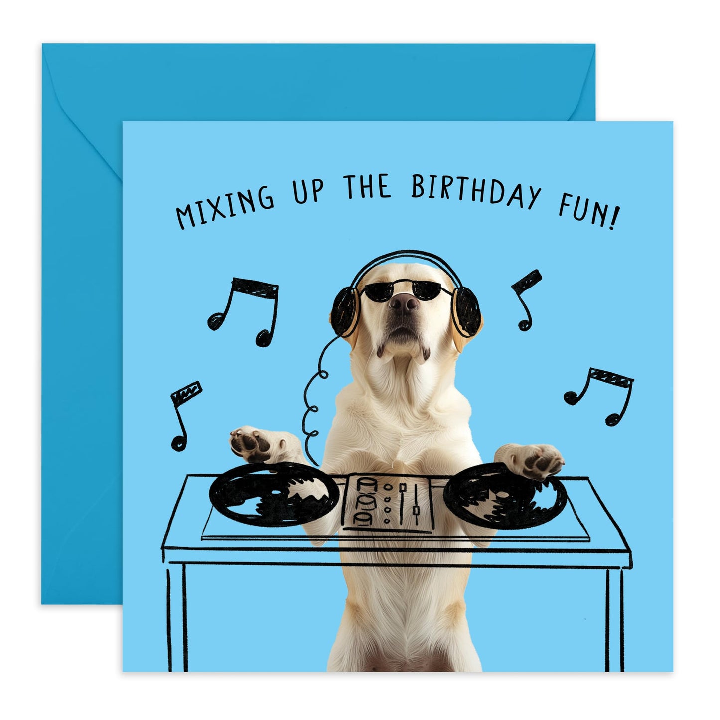 Birthday Card - 'DJ DOG BIRTHDAY FUN' - Perfect for Celebrating with a Musical Twist & Canine Charm - Ideal for Adding a Groovy & Playful Touch to Their Special Day - Comes With Stickers By Central 23