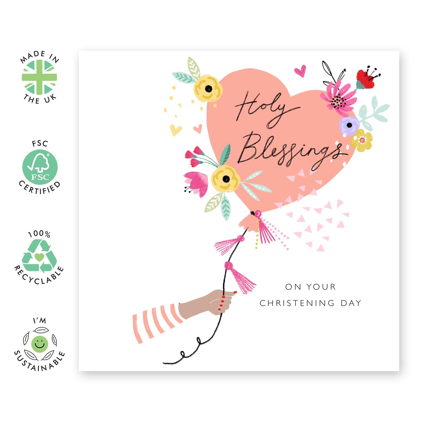 Dedication Day For Baby Girl - Christening Pink Heart Balloon - Baptismal Card Baby - Christening Card For Niece - Baptism Granddaughter - Gift From Aunt Uncle - Comes With Fun Stickers By Central 23
