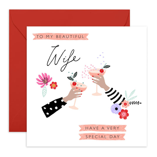 Wife Birthday Card For Women - To My Beautiful Wife, Cheers Cocktails - Sweet I Love You Cards And Envelopes - Greeting Cards For Wives - Wife Gifts - Comes With Cute Stickers By Central 23