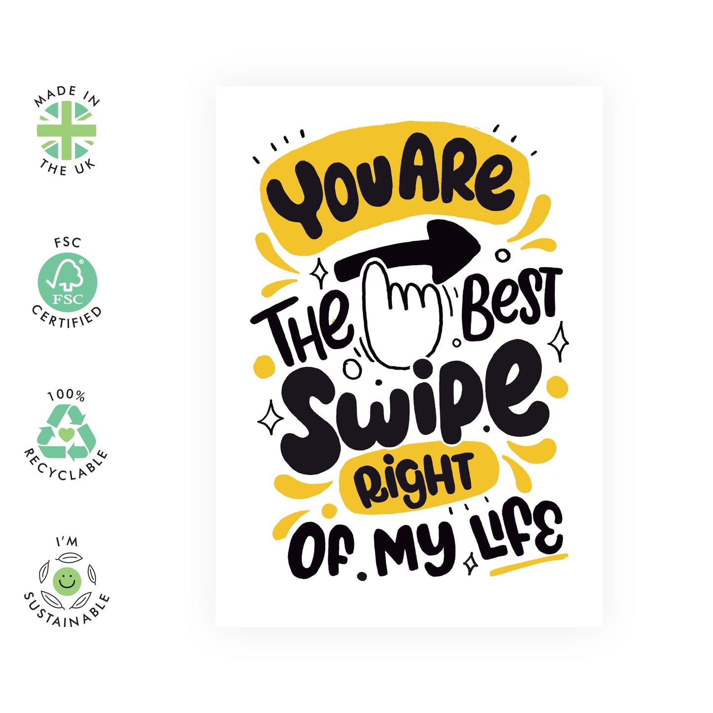 Hilarious Cards - 'SWIPE RIGHT - You Are The Best Swipe Right of My Life' - For Boyfriend Girlfriend Wife Husband - Ideal For Any Occasion - Perfect Romantic Gift - Comes With Stickers By Central 23