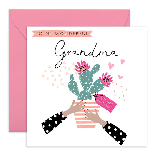 Nan Birthday Card - Cactus Greeting Cards For Grandmother - Sweet Birthday Card For Her - Grandma Gifts For Women - Comes With Stickers By Central 23