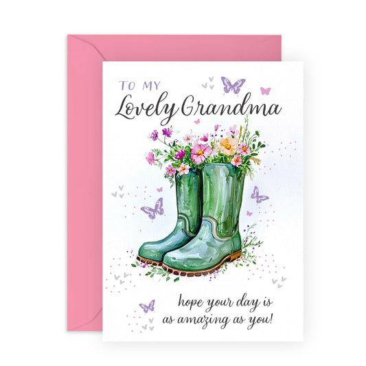 Grandmother Birthday Card For Her - To My Lovely Grandma - Floral Birthday Cards For Women - Mothers Day Card - Greeting Cards For Nan Granny Nana - Comes With Stickers - By Central 23