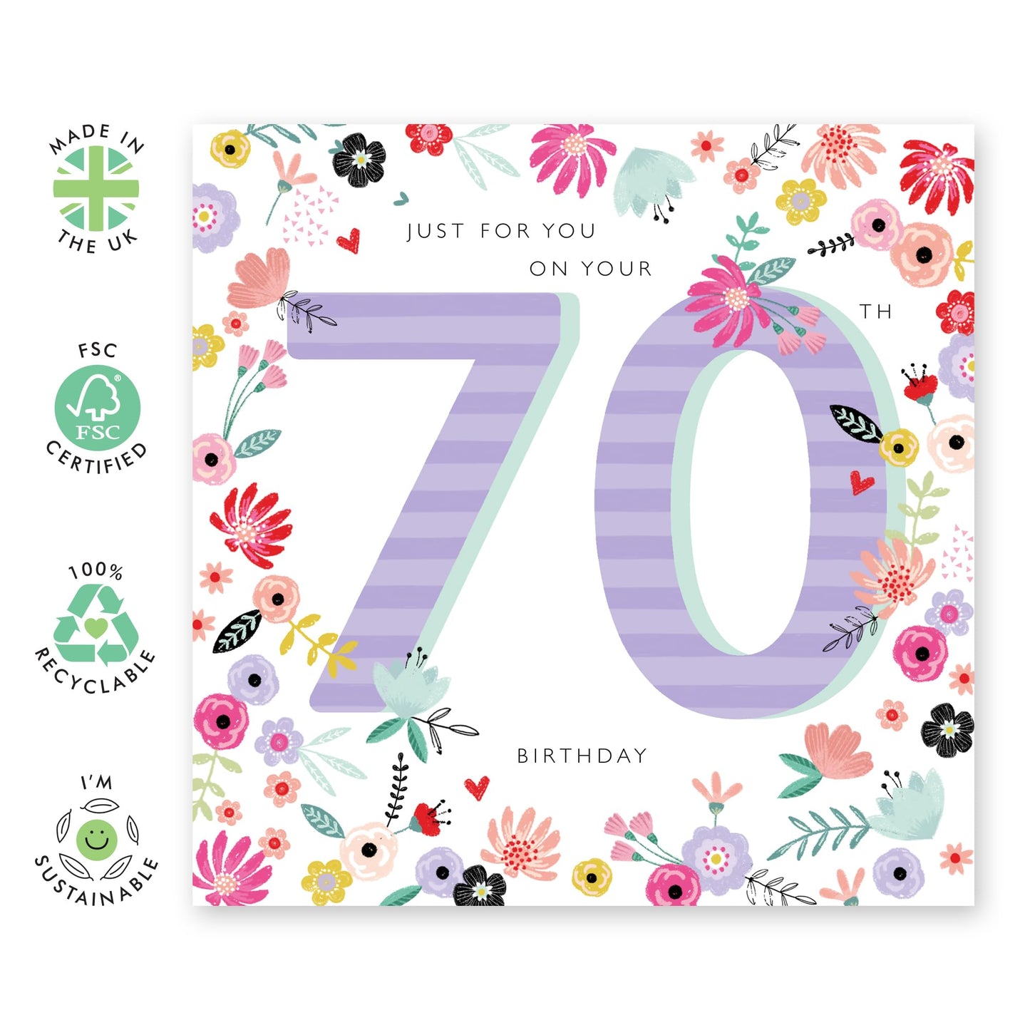 70th Birthday Cards For Her - Just For You On Your Birthday - Pretty Floral Greeting Cards Birthday Female - Seventy Year Old - Gifts For Women - Comes With Stickers - By Central 23