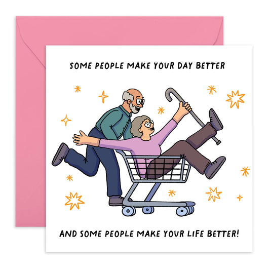 Cute & Romantic Anniversary Card - 'Make Your Life Better' - Anniversary & Valentines Gifts for Couples, Parents, Husband & Wife - Growing Old With You - Comes with Fun Stickers