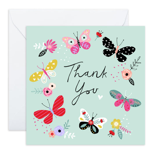 Thank You Notes And Envelopes - Pretty Butterfly Gifts - Thank You Cards Wedding Baby Shower Christening - Floral Cards For Women Student Teacher Doctor - Comes With Stickers By Central 23