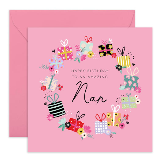 Grandma Birthday Card - Happy Birthday Amazing Nan - Nanny Gifts Presents For Her - Happy Birthday Card For Grandmother - Nan Birthday Card For Women - Flowers - Comes With Stickers By Central 23