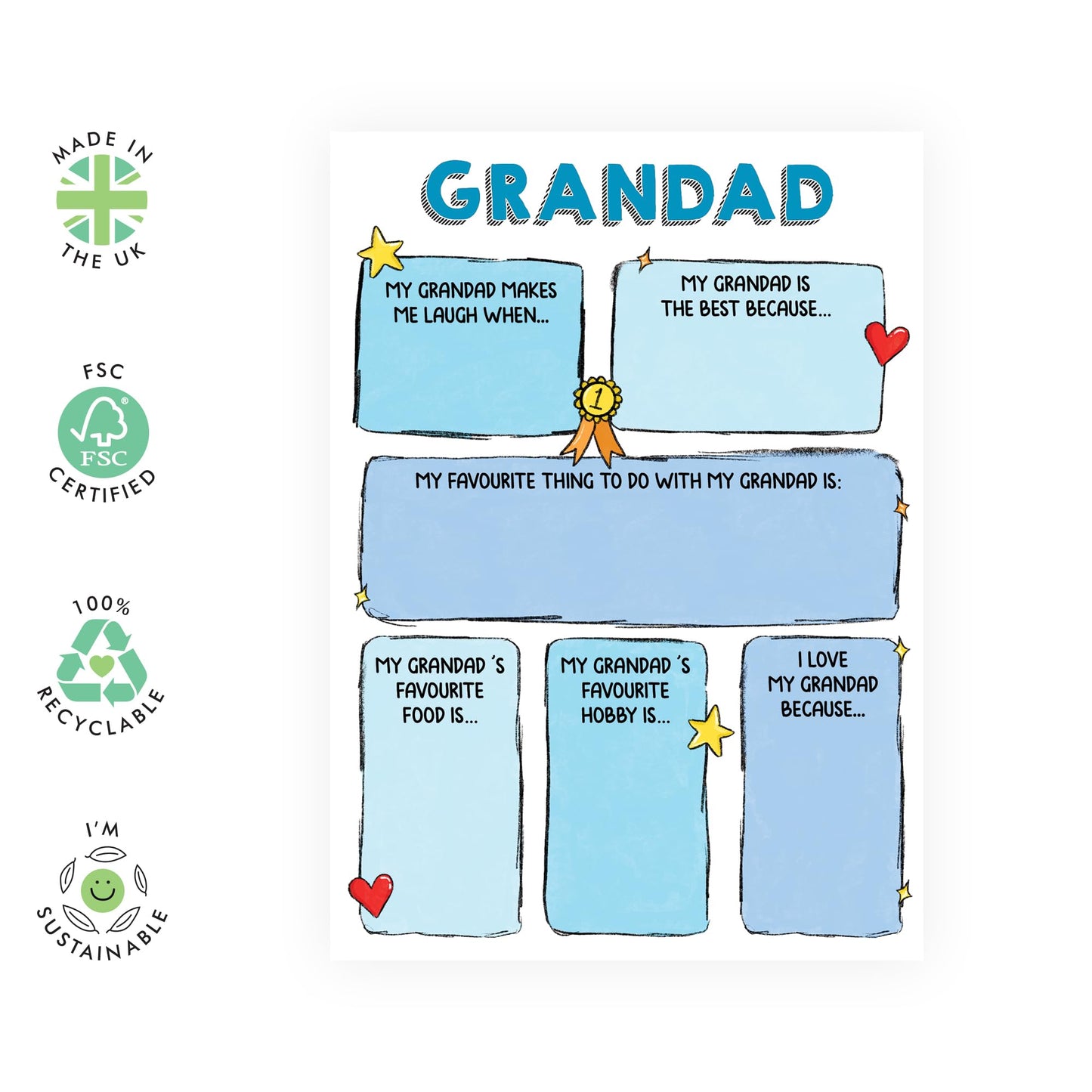 Customize Greeting Card - 'I LOVE MY GRANDAD FILL IN YOURSELF' - Perfect for Showing Appreciation & Love - Ideal for Grandads Grandpas Who Deserve a Special Tribute - Comes With Stickers By Central 23