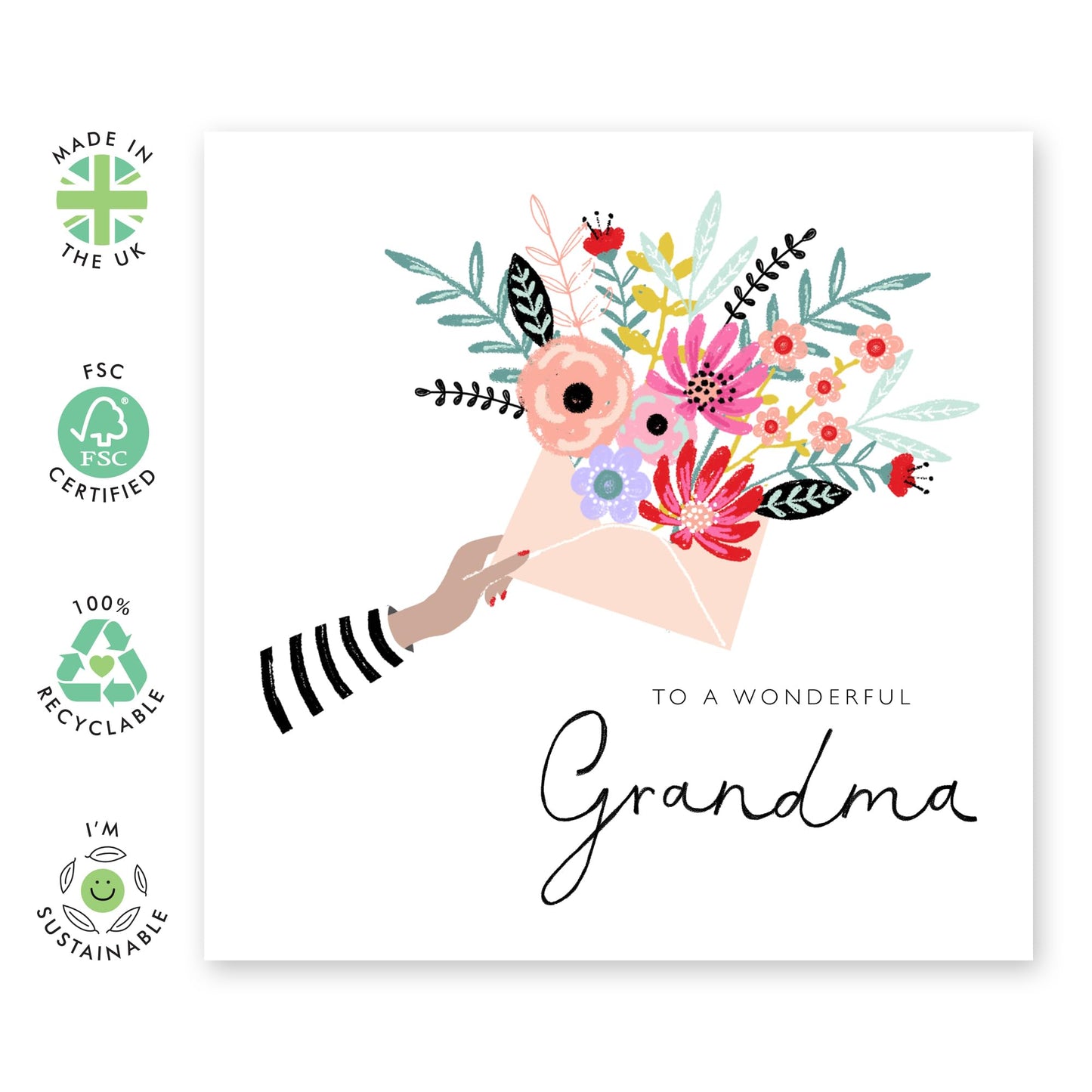 Mother's Day Cards For Grandmother - Nana Birthday Card - Grandma Gifts For Her - To A Wonderful Grandma - Floral Thank You Greeting Cards For Her - Comes With Stickers By Central 23