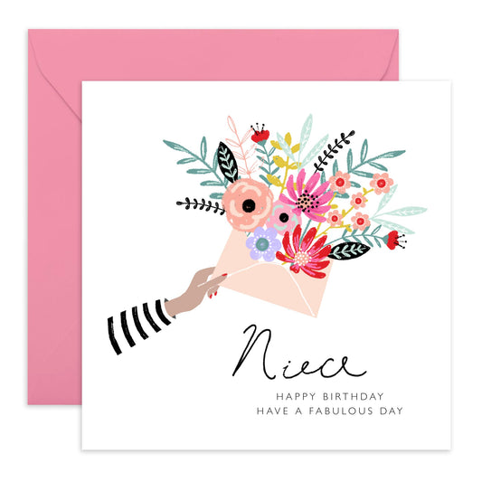 Niece Birthday Card From Aunt - Floral Bouquet Card For Women - Fabulous Greeting Cards - Happy Birthday Card For Girls - Flower Card Gifts For Her - Comes With Stickers By Central 23