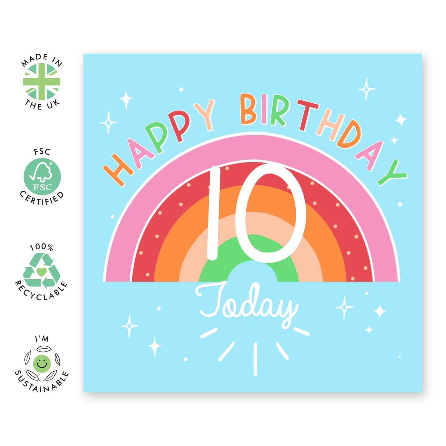 10th Birthday Cards For Girls - Happy Birthday Card For Daughter Ten Year Old - Rainbow Gifts For Her Age Ten - Granddaughter Birthday Cards - Comes With Fun Stickers By Central 23